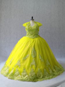 Yellow Green Sleeveless Appliques Lace Up Quinceanera Dresses