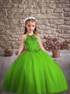 Pretty Green Sleeveless Tulle Sweep Train Criss Cross Little Girl Pageant Dress for Wedding Party