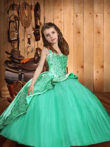 Latest Turquoise Sleeveless Floor Length Beading and Appliques Lace Up Child Pageant Dress