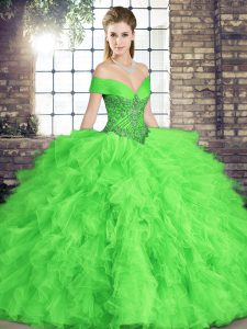 Latest Sleeveless Floor Length Beading and Ruffles Lace Up 15 Quinceanera Dress with
