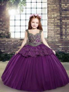 Trendy Ball Gowns Pageant Dress Toddler Eggplant Purple Off The Shoulder Sleeveless Floor Length Lace Up