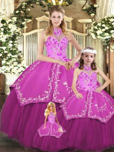 Floor Length Ball Gowns Sleeveless Fuchsia 15th Birthday Dress Lace Up