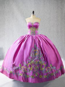 Ideal Satin Sweetheart Sleeveless Lace Up Embroidery 15 Quinceanera Dress in Rose Pink