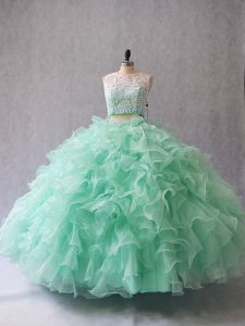 Elegant Apple Green Sleeveless Organza Zipper Ball Gown Prom Dress for Sweet 16 and Quinceanera