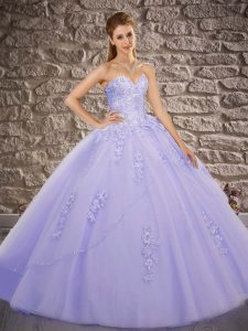 Sweet Sleeveless Brush Train Lace Up Appliques Quinceanera Dresses