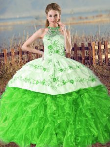 Sleeveless Embroidery and Ruffles Lace Up Quinceanera Gown with Court Train