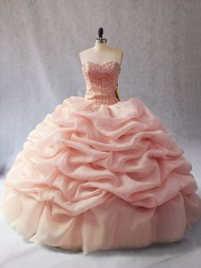 High Quality Floor Length Peach Quinceanera Dresses Sweetheart Sleeveless Lace Up