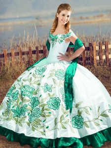 Green Satin and Organza Lace Up Quinceanera Gowns Sleeveless Floor Length Embroidery and Ruffles