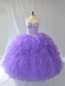 Smart Lavender Lace Up Quinceanera Dresses Beading and Ruffles and Sequins Sleeveless Floor Length