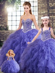 Dramatic Floor Length Lavender 15th Birthday Dress Sweetheart Sleeveless Lace Up