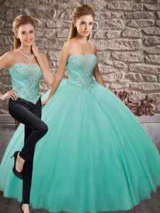 Apple Green Sleeveless Tulle Lace Up Quinceanera Dresses for Military Ball and Sweet 16 and Quinceanera