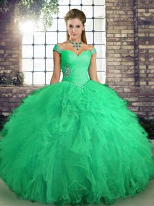 Floor Length Turquoise 15 Quinceanera Dress Off The Shoulder Sleeveless Lace Up