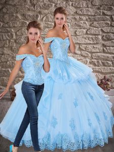 Beautiful Off The Shoulder Sleeveless Tulle 15th Birthday Dress Beading and Lace Lace Up