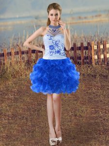 Beauteous Organza Sleeveless Mini Length Dress for Prom and Beading and Embroidery and Ruffles