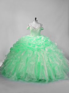 Apple Green Sleeveless Organza Lace Up Ball Gown Prom Dress