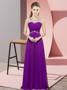 Eggplant Purple Chiffon Backless Prom Evening Gown Sleeveless Floor Length Beading