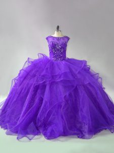 Lace Up Quinceanera Dresses Purple for Sweet 16 and Quinceanera with Beading and Ruffles Brush Train