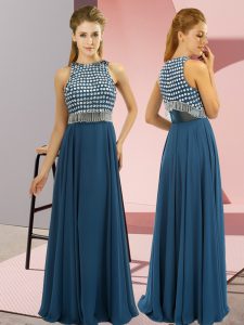 Floor Length Side Zipper Homecoming Dress Teal for Prom and Party and Military Ball with Beading