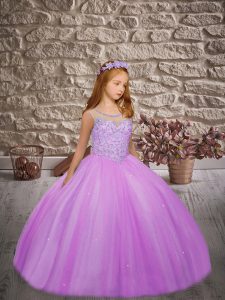 Lilac Backless Scoop Beading Little Girls Pageant Dress Tulle Sleeveless