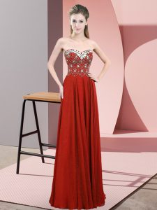 Custom Designed Rust Red Sweetheart Neckline Beading Womens Party Dresses Sleeveless Zipper