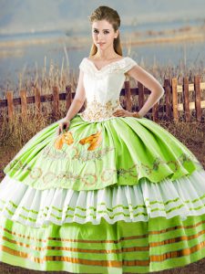 Super Sleeveless Embroidery and Ruffled Layers Lace Up Quinceanera Dress