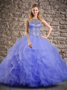 Fashionable Tulle Sleeveless Sweet 16 Quinceanera Dress Brush Train and Beading and Ruffles