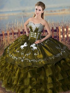 Ball Gowns Quinceanera Gowns Olive Green Sweetheart Organza Sleeveless Floor Length Lace Up