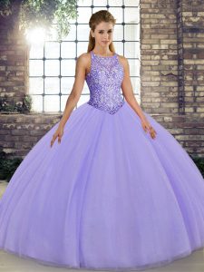 Floor Length Lavender Quinceanera Dresses Scoop Sleeveless Lace Up