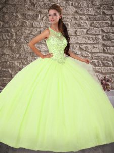 Tulle Sleeveless Quinceanera Gown Brush Train and Beading