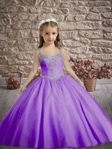 Lavender Ball Gowns Beading Girls Pageant Dresses Zipper Tulle Sleeveless