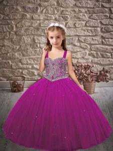 Fuchsia Kids Pageant Dress Wedding Party with Beading Straps Sleeveless Lace Up