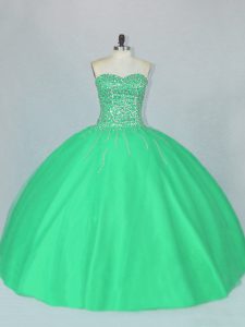 Charming Tulle Sweetheart Sleeveless Lace Up Beading Ball Gown Prom Dress in Green