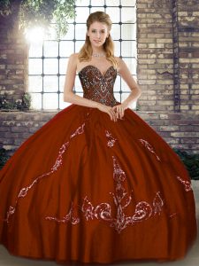 Beading and Embroidery Quinceanera Gowns Brown Lace Up Sleeveless Floor Length