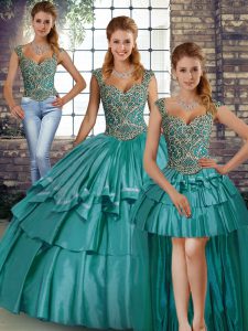 Most Popular Teal Lace Up Straps Beading and Ruffled Layers Quinceanera Gowns Taffeta Sleeveless