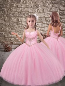 Floor Length Ball Gowns Sleeveless Pink Pageant Dress Lace Up