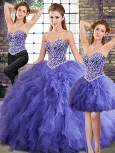 Pretty Lavender Sleeveless Tulle Lace Up Quinceanera Gowns for Military Ball and Sweet 16 and Quinceanera