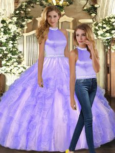 Pretty Lavender Halter Top Backless Ruffles 15 Quinceanera Dress Sleeveless