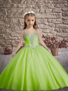 Sweep Train Ball Gowns Little Girls Pageant Dress Wholesale Straps Tulle Sleeveless Zipper