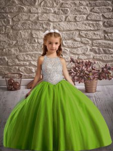 Adorable Beading Little Girls Pageant Gowns Yellow Green Backless Sleeveless Sweep Train