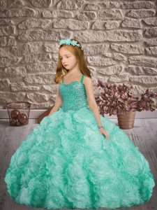Beading Little Girl Pageant Dress Turquoise Lace Up Sleeveless Sweep Train