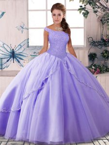 Pretty Tulle Sleeveless 15 Quinceanera Dress Brush Train and Beading