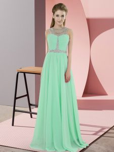 High Quality Floor Length Empire Sleeveless Apple Green Prom Gown Zipper