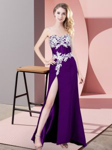 Chiffon Sweetheart Sleeveless Zipper Lace and Appliques Prom Dress in Purple