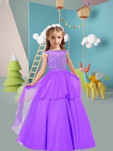 Lavender Little Girl Pageant Dress Wedding Party with Beading Scoop Sleeveless Zipper