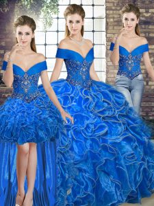 Wonderful Floor Length Royal Blue Sweet 16 Quinceanera Dress Organza Sleeveless Beading and Ruffles