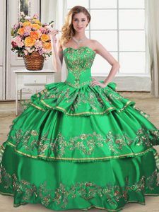 Green Sweetheart Neckline Embroidery and Ruffled Layers Sweet 16 Dress Sleeveless Lace Up