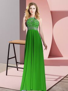 Delicate Green Empire Scoop Sleeveless Chiffon Floor Length Backless Beading Prom Dresses