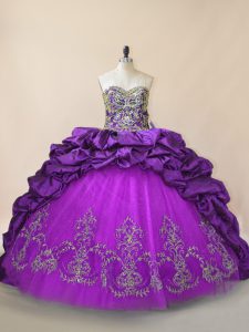Suitable Lace Up Sweet 16 Dress Purple for Sweet 16 and Quinceanera with Beading and Pick Ups Brush Train