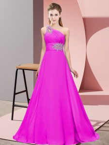 Fashion One Shoulder Sleeveless Chiffon Dress for Prom Beading and Ruching Lace Up