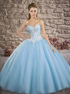 Sophisticated Sleeveless Brush Train Appliques Lace Up 15th Birthday Dress